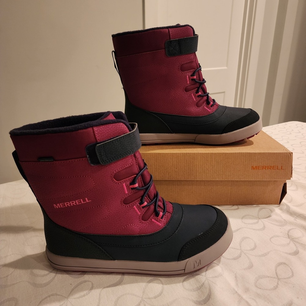 Merrell Snow Storm Waterproof Boots Girls 6 Medium Berry Navy Winter‎ Insulated